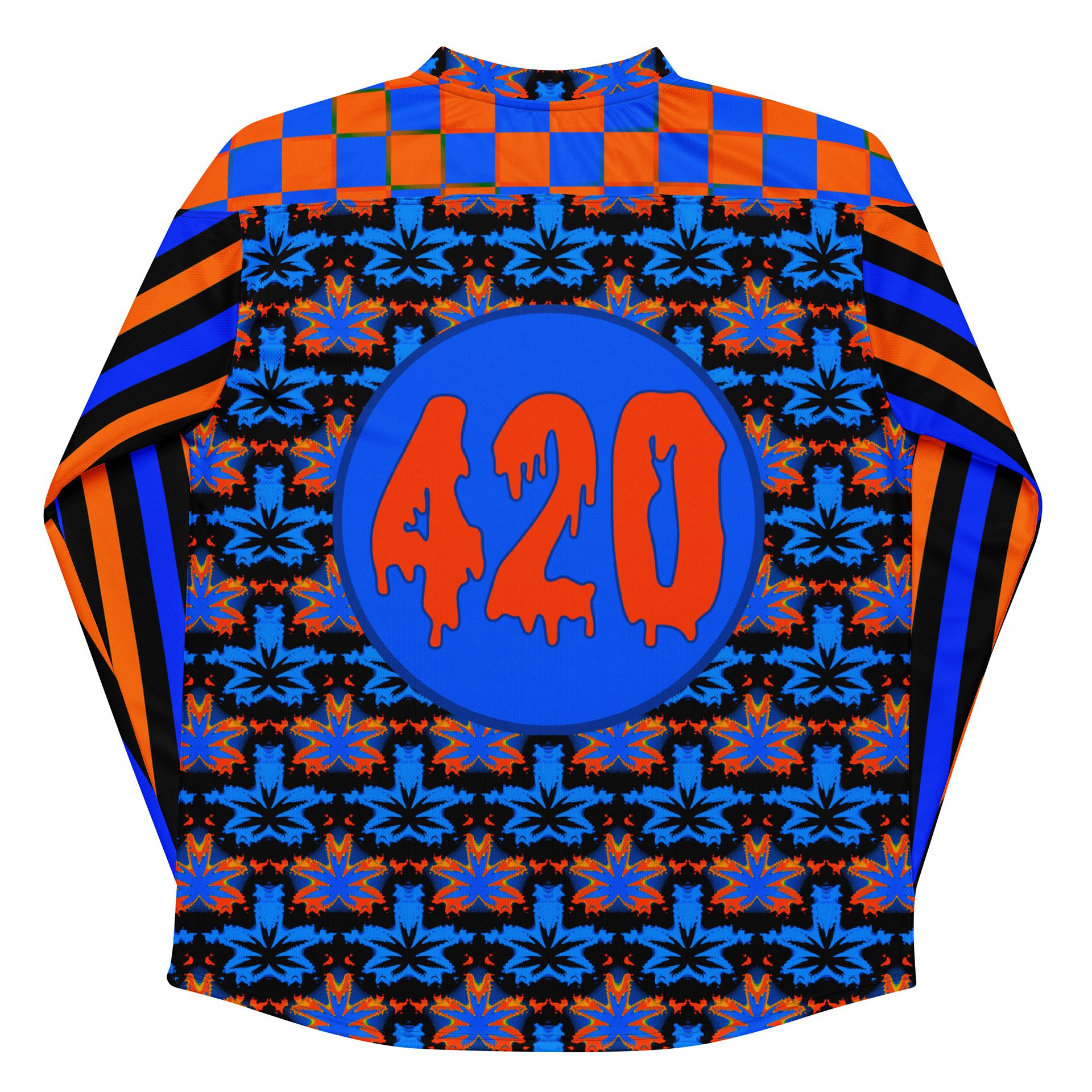 Stoner Circus Rave 420 Hockey Jersey, Stripe Checkers Cannabis Clowncore Clothing, Pot Leaf Twisted EDM Top, Weird Weed Music Festival Shirt product image (8)