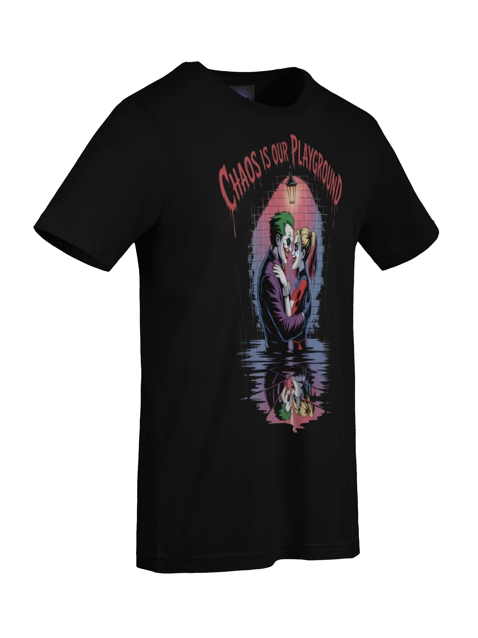 Chaos is Our Playground: Joker & Harley Quinn's Sinister Embrace Graphic Tee product image (9)
