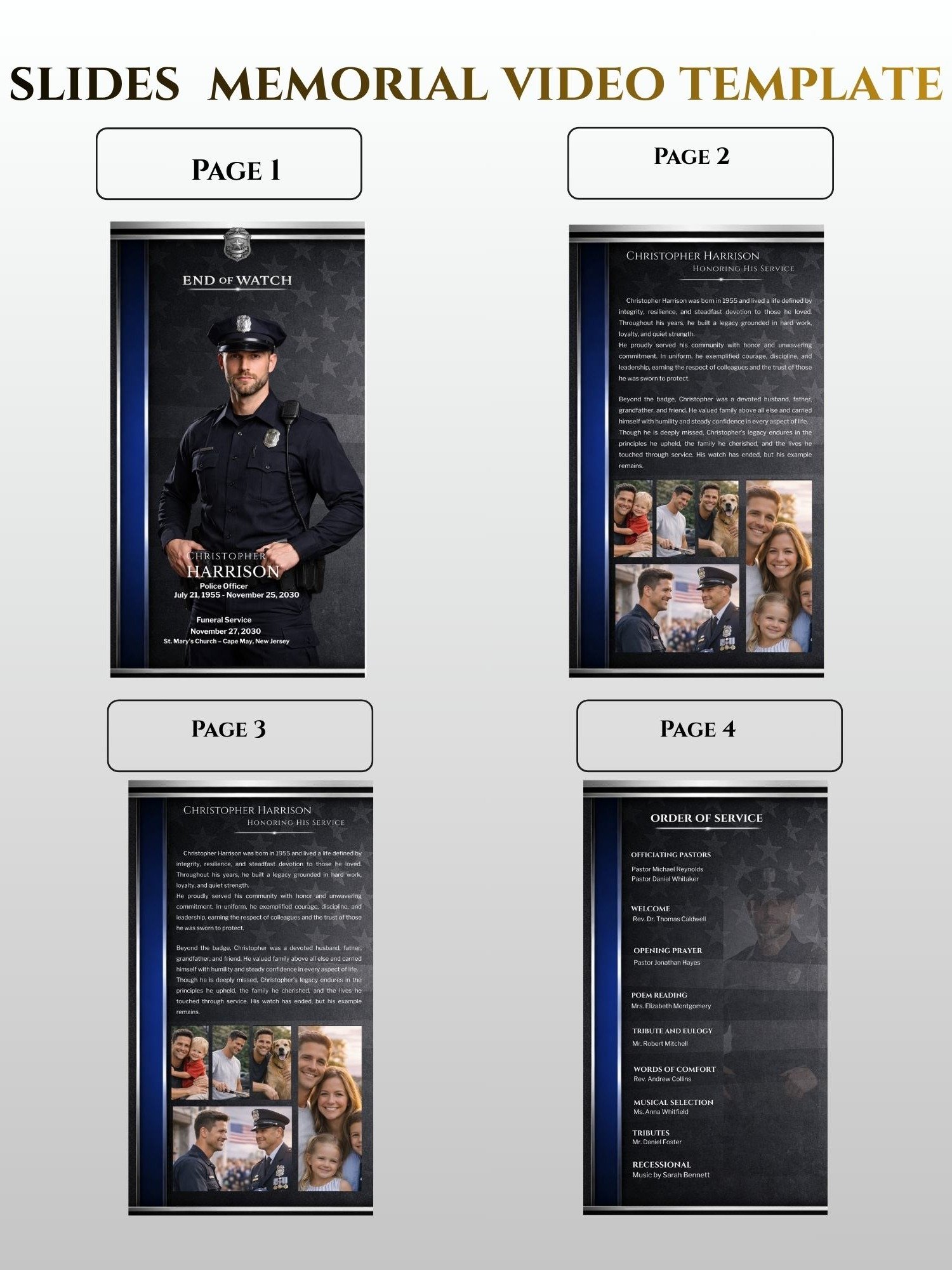 Police Veteran Funeral Program Canva Template with Mobile Version & QR Code (11" & 14" Sizes) product image (4)