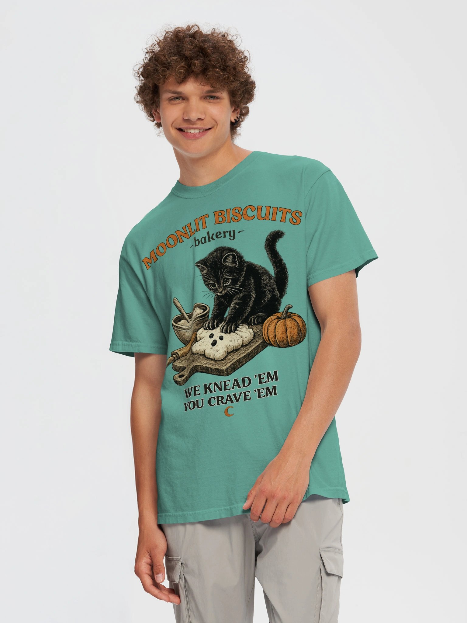 Moonlit Biscuits Cat T-Shirt | Cozy Black Cat Bakery product image (2)