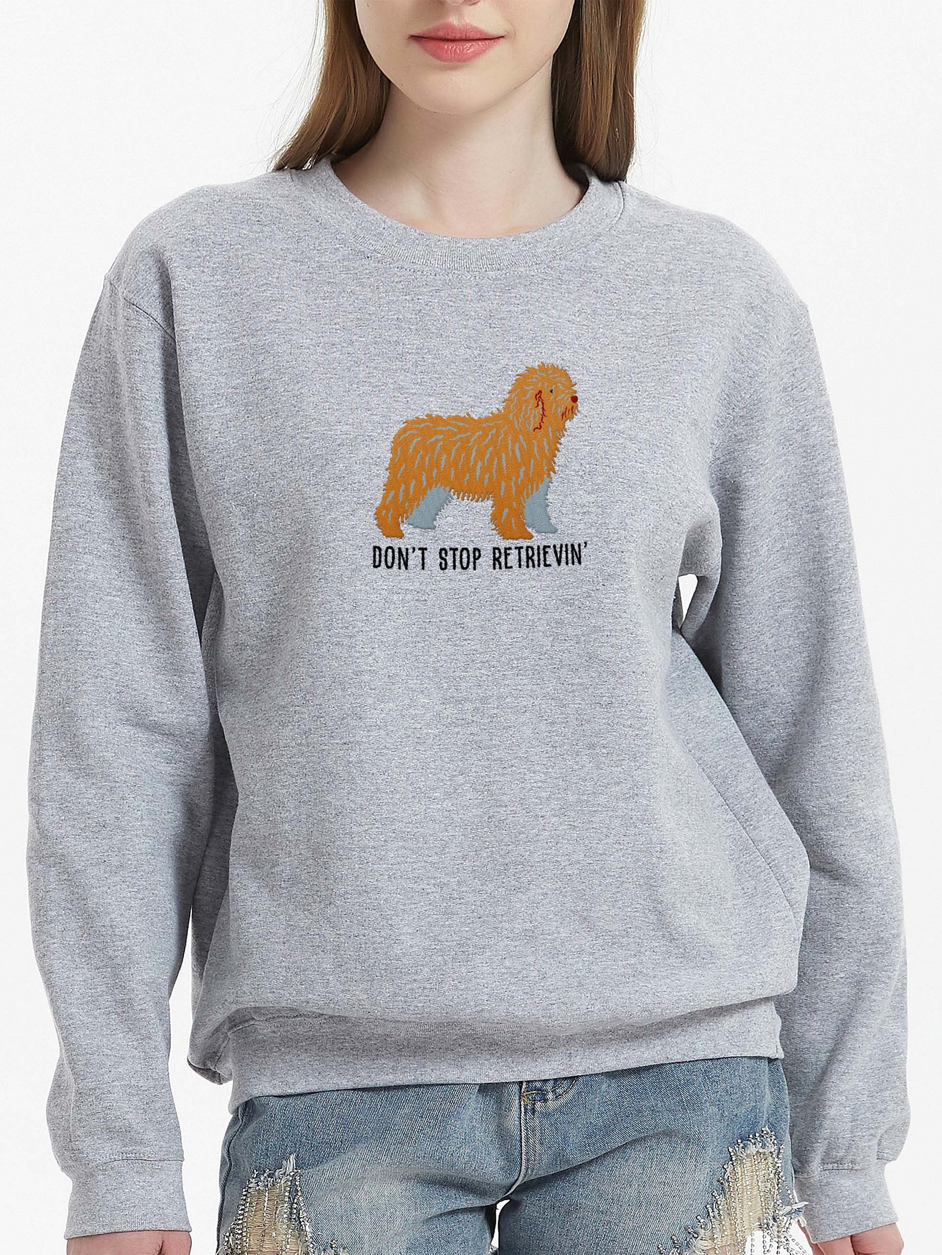 Don't Stop Retrievin' Sweatshirt (Embroidered) of a Spanish Water Dog(Tan) product image (2)