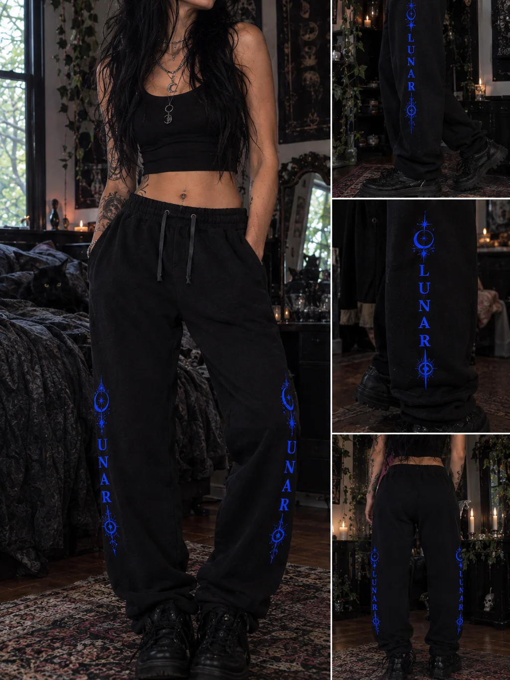 Neon Blue “Lunar Goddess” Women’s Luxury Celestial Joggers product image (2)
