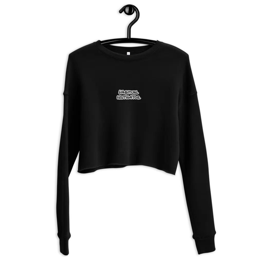 HABITUAL INSTIGATOR (B&W thread) embroidered fleece crop crew product image (8)