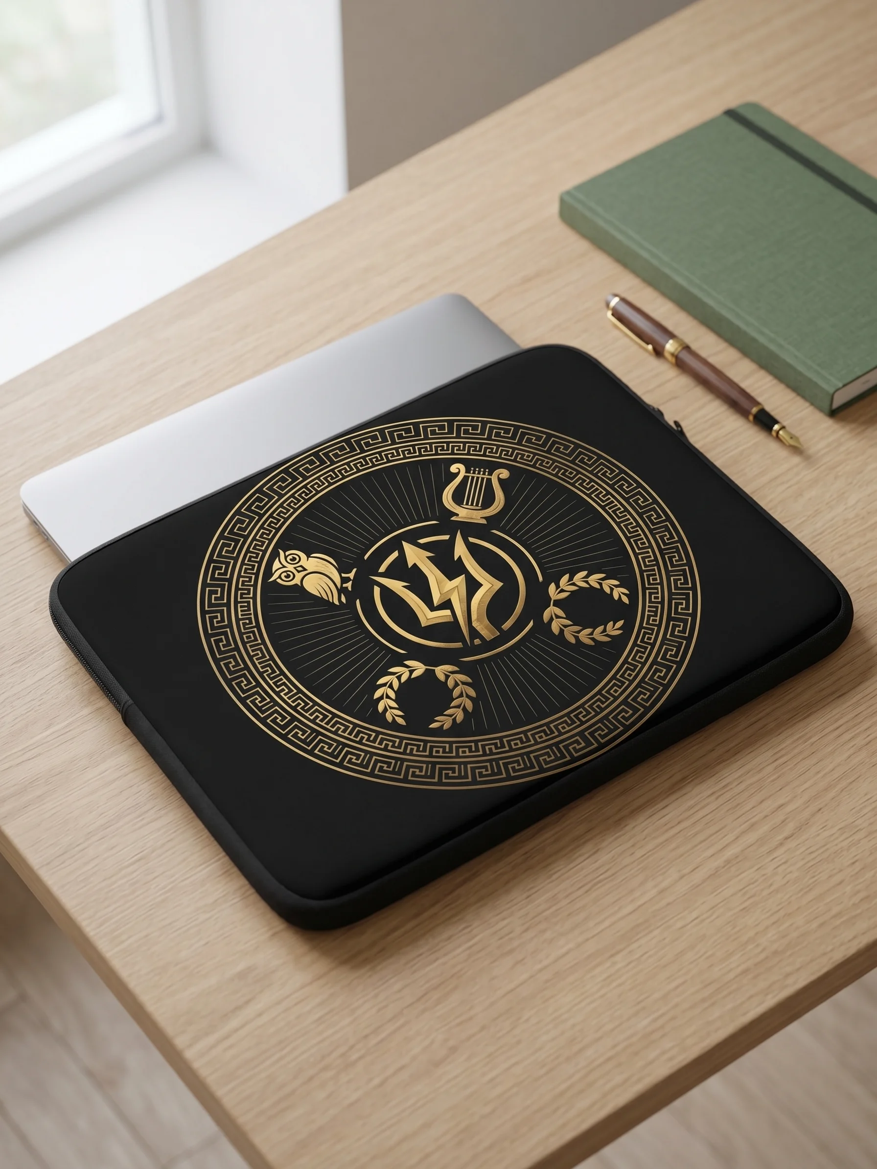 Greek Mythology Trident & Lightning Laptop Sleeve – Gold Medallion Design product image (5)