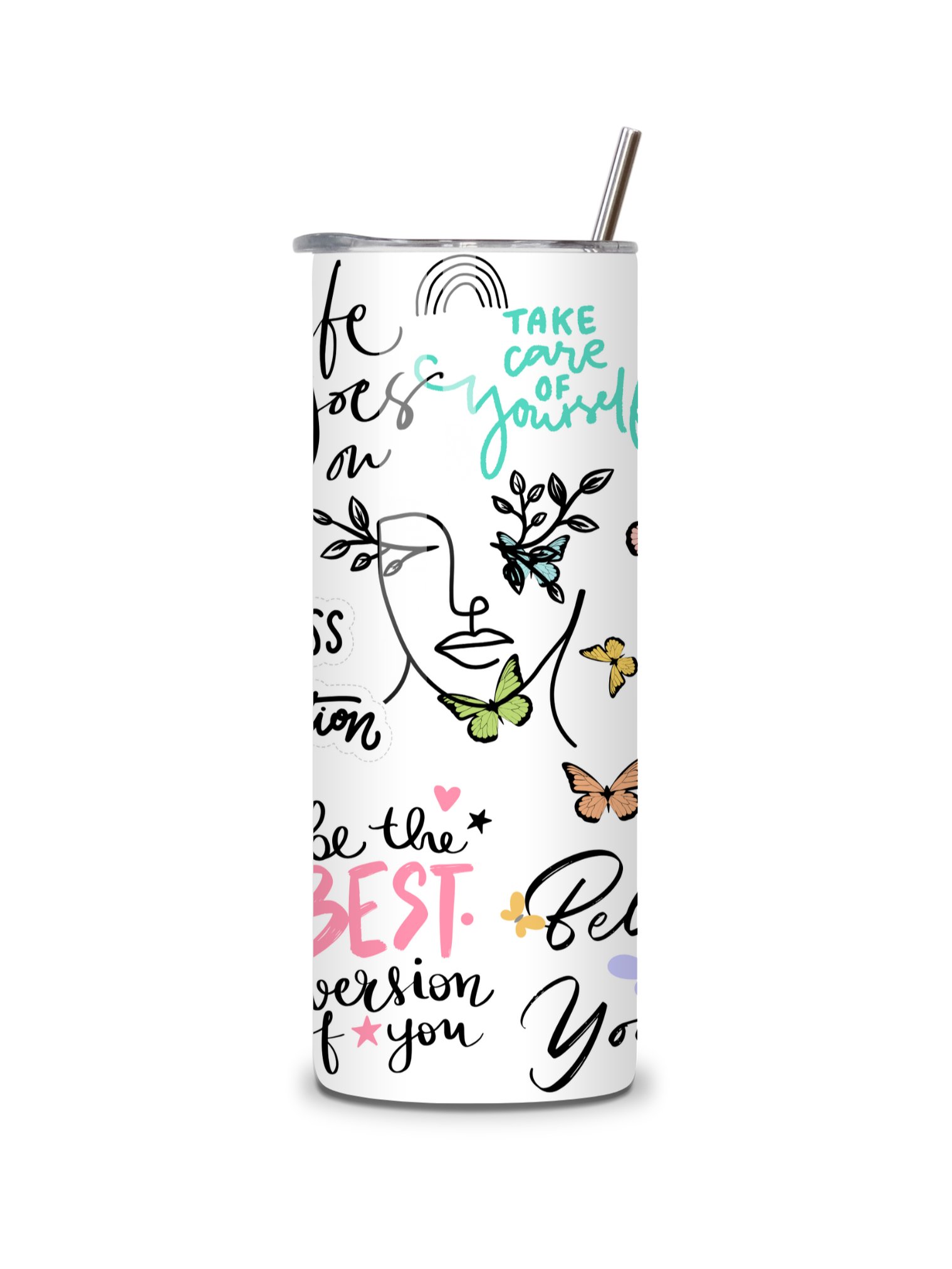 Inspirational Quotes 20oz Skinny Tumbler, Motivational Design, Double-Walled Insulated Stainless Steel, Metal Straw, Gift for Women, Teens, and Positivity product image (4)