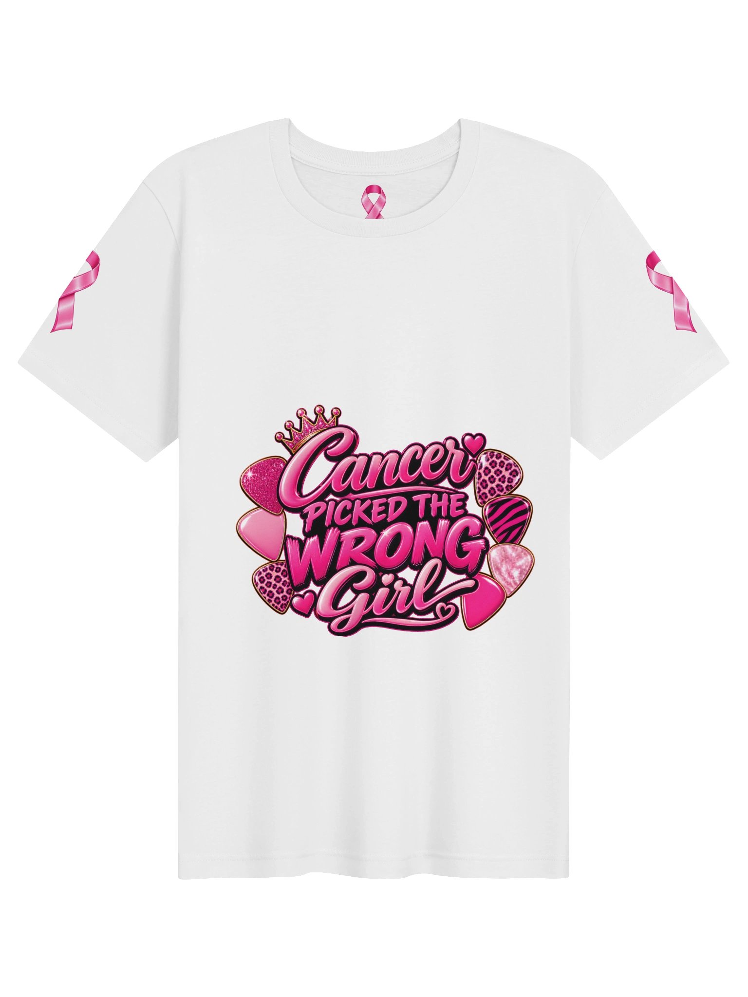 Cancer Picked the Wrong Girl Pink Heart Tee product image (2)