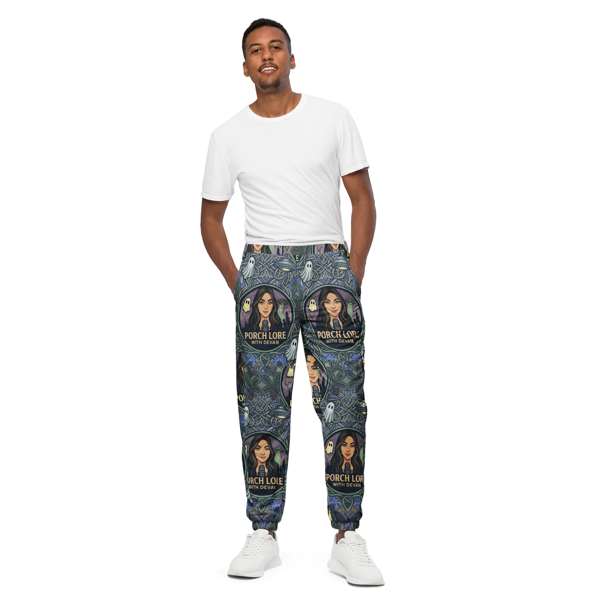 PORCH LORE DEVAN PERIWINKLE MOTH UNISEX TRACK PANTS product image (1)