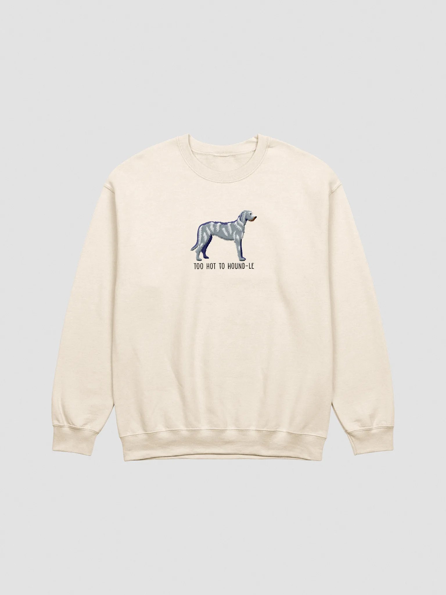 Too Hot to Hound-le Sweatshirt (Embroidered) of an Irish Wolfhound(Blue/Gray) product image (3)