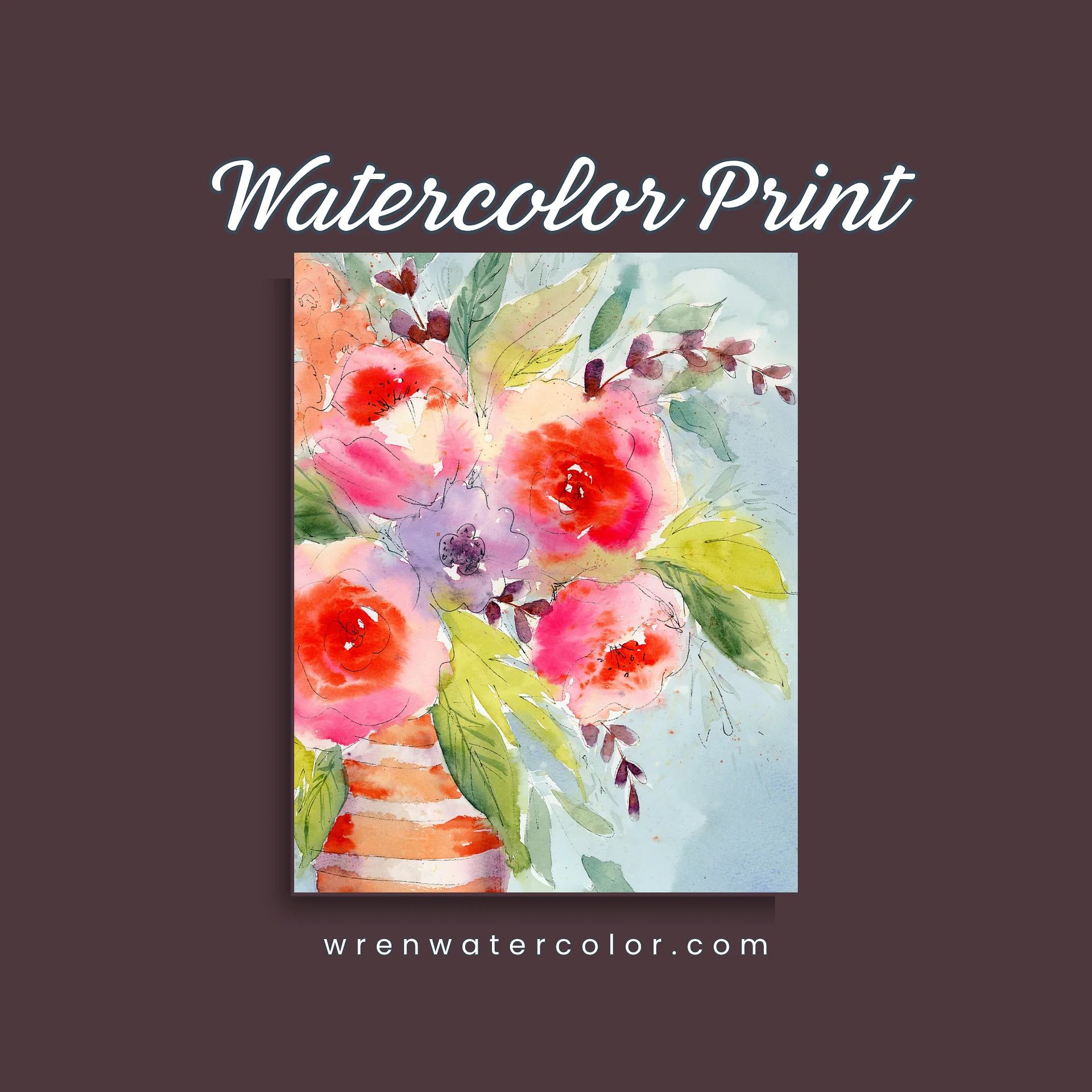 Floral Watercolor Print - Orange Striped Vase product image (1)