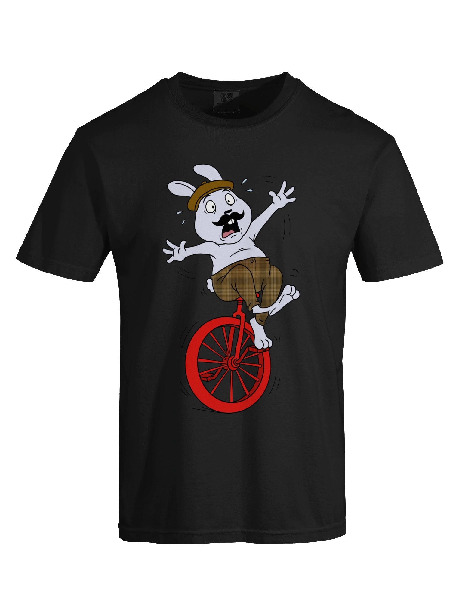 Wobbly Unicycle Bunny T-Shirt – Funny Panic Mode Unisex Tee product image (65)