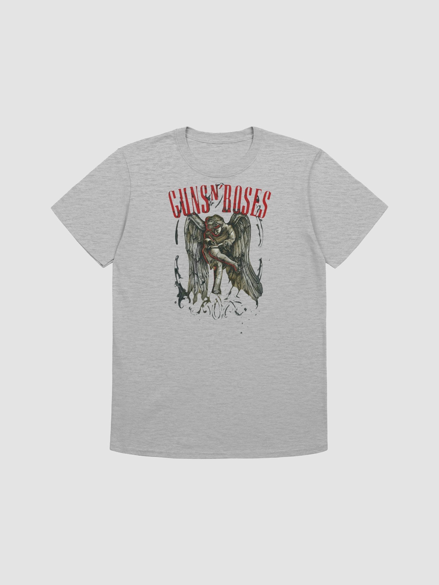 Guns N' Roses Fallen Angel & Pistols Graphic T-Shirt | Vintage Grey Rock Artwork | Classic Hard Rock Band Shirt product image (1)