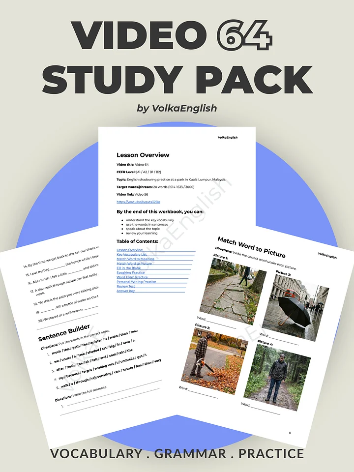 Learn English in Nature | Comprehensible Input for Beginners - Video 64 Study Pack product image (1)