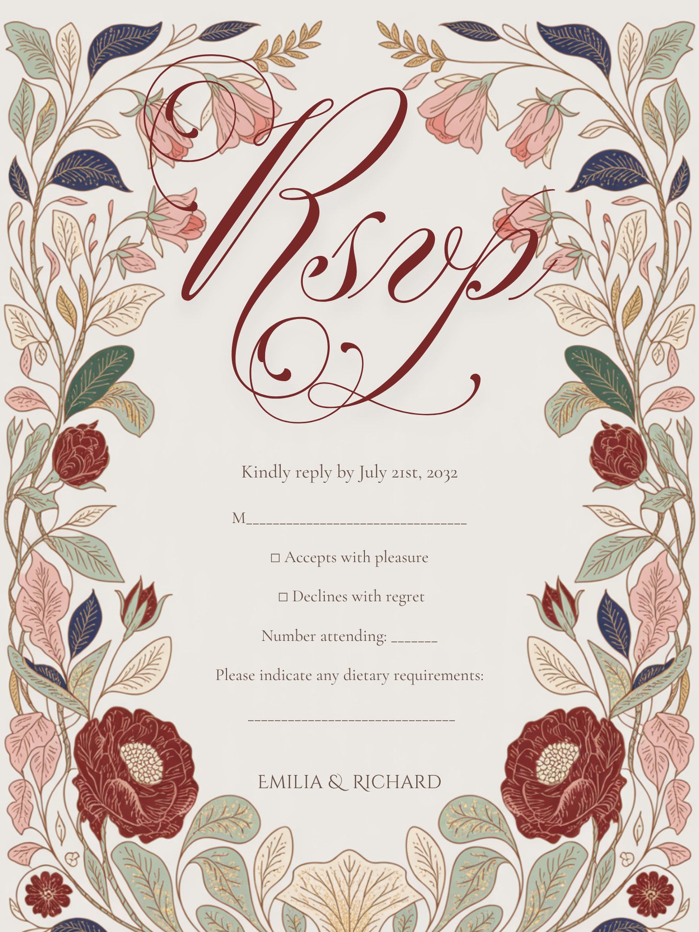 Editable Vintage Wedding Invitations | Edit in Canva | Instant Download Template | William Morris Inspired Floral product image (4)