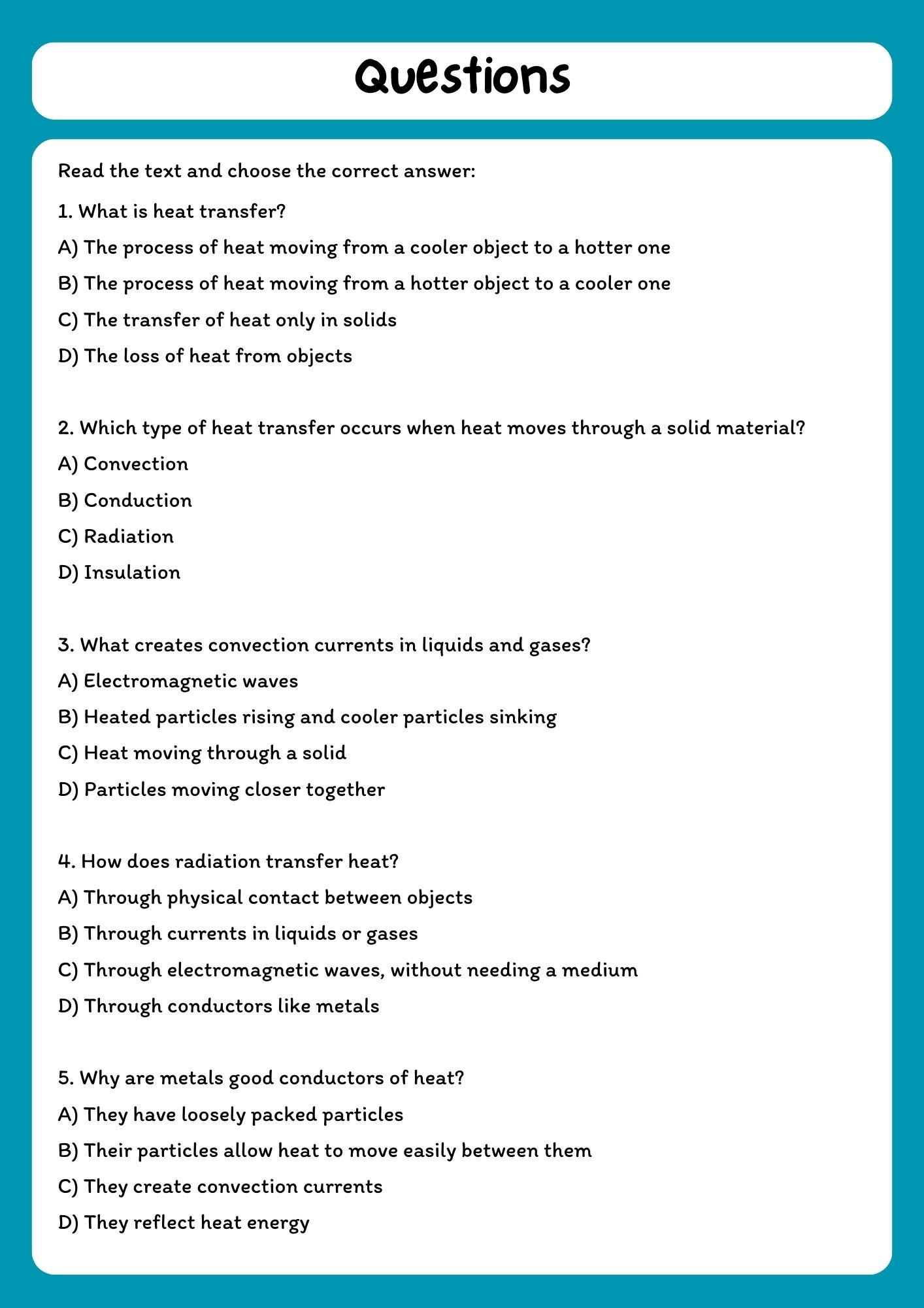 Heat Transfer Reading Comprehension Passage & Questions product image (2)
