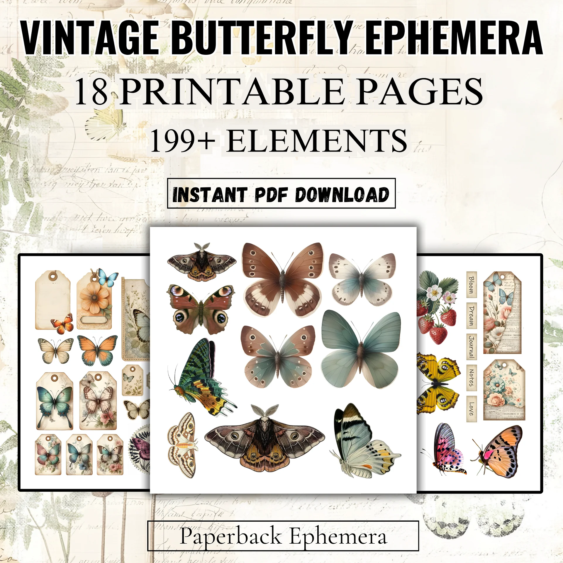 Vintage Butterfly Ephemera Printable PDF – 180+ Cut-Outs for Junk Journals, Scrapbooking & Collage product image (4)