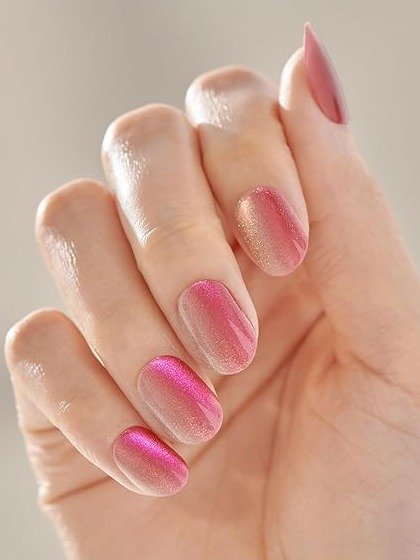 Magnetic Pink Short Size Oval Shape Press On - (Smart Chip Not Included) product image (1)
