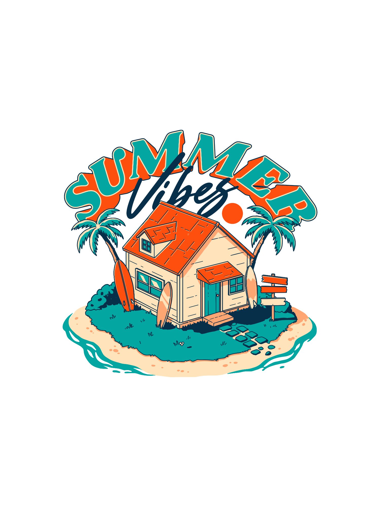 Summer Vibes – Beach House Island Surf Shack Retro Illustration Print product image (1)