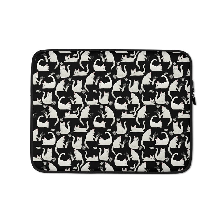 Bad Cats Knocking Stuff Over Patterned Laptop Sleeve, Black product image (1)