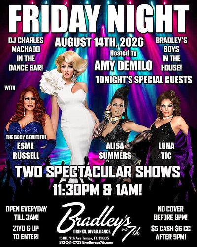 This Friday!  Come out to Bradley's on 7th for some drinks and drag 😘
