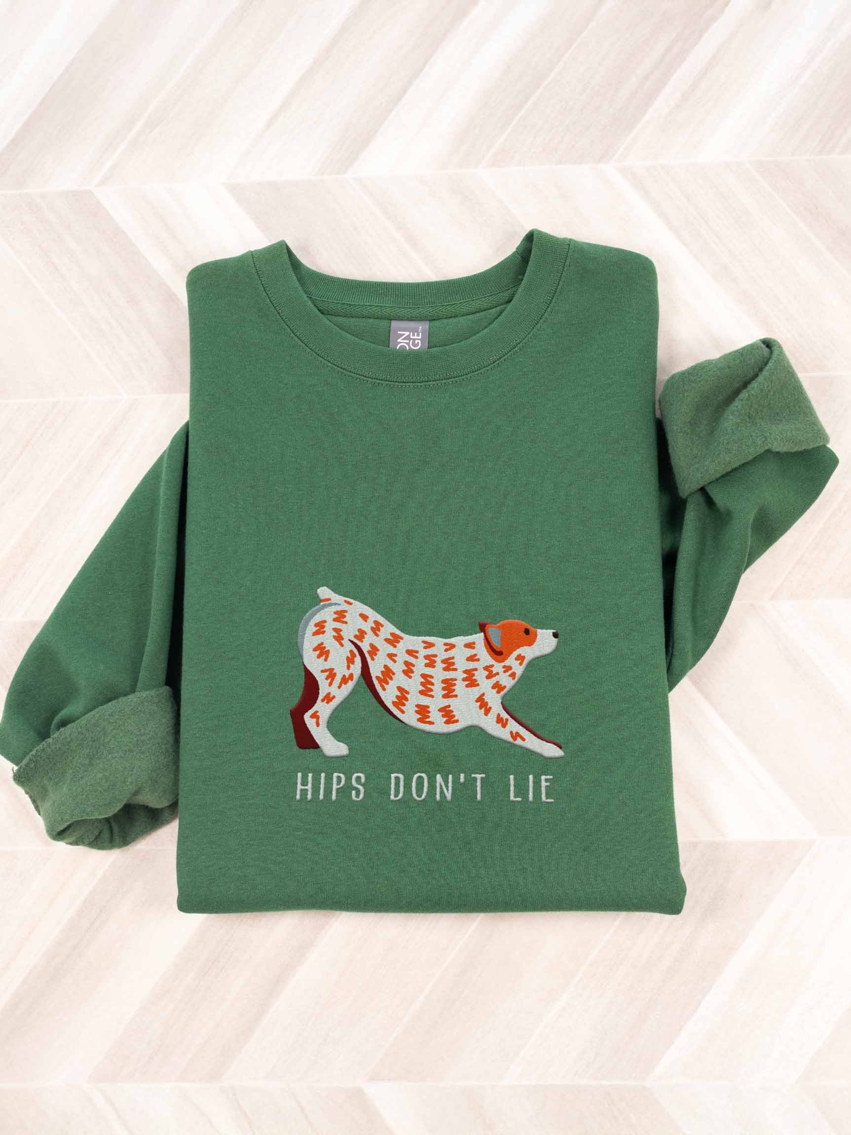 Hips Don't Lie Sweatshirt (Embroidered) of an Australian Cattle Dog(Red Heeler) product image (1)