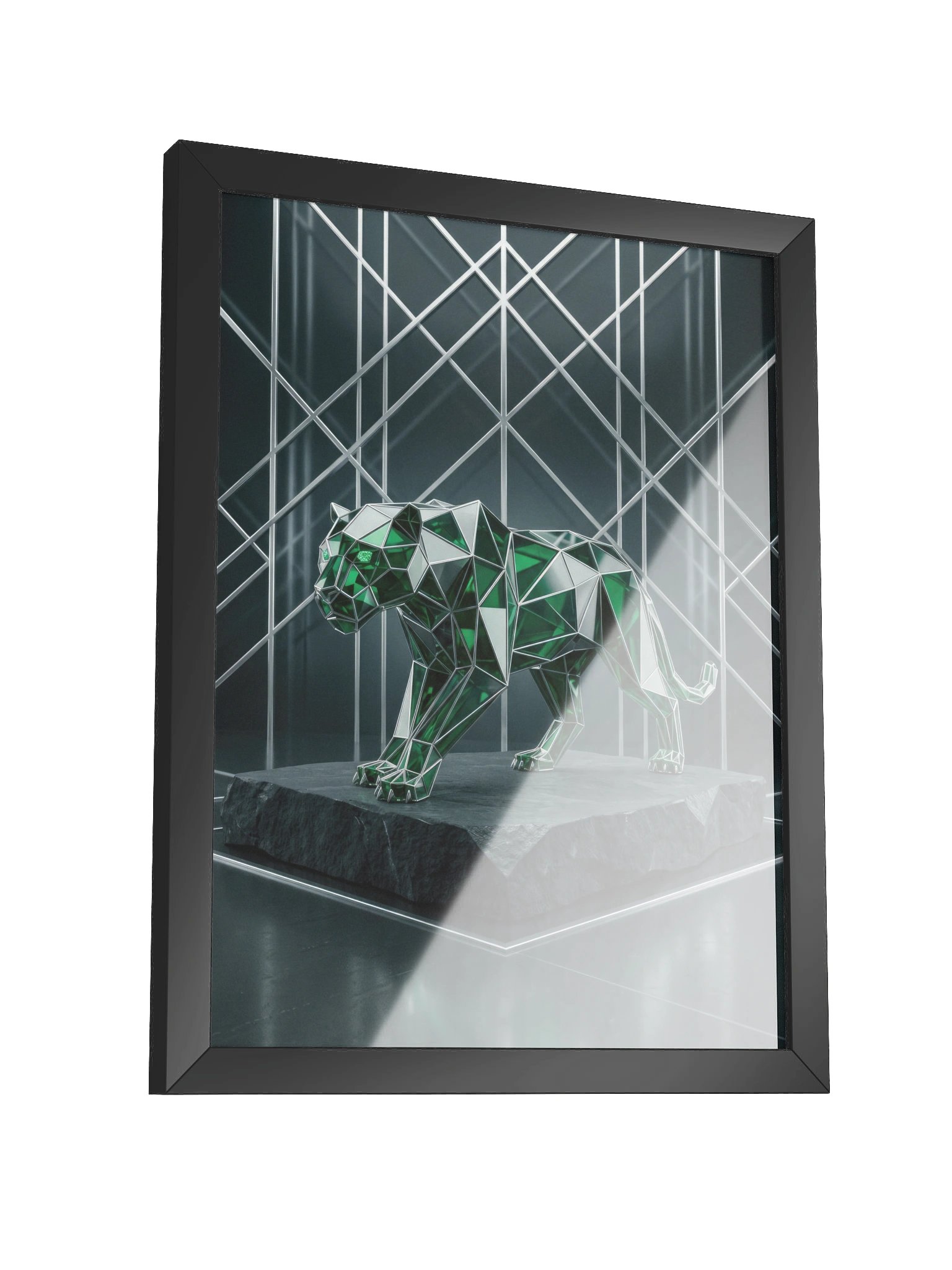 Emerald Geometric Panther Canvas - Neo-Deco Luxury Wall Art product image (3)