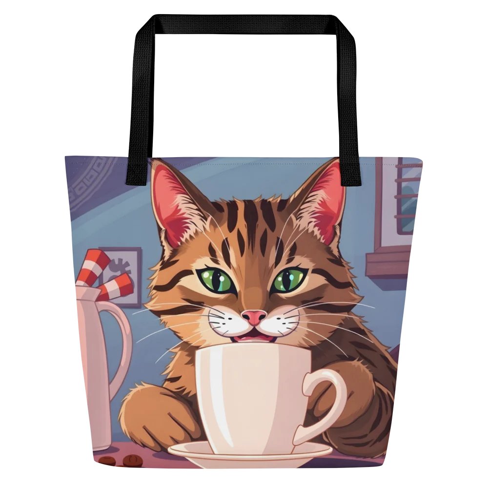 Large Tote Bag w/ Pocket-Caffeine Cat product image (1)