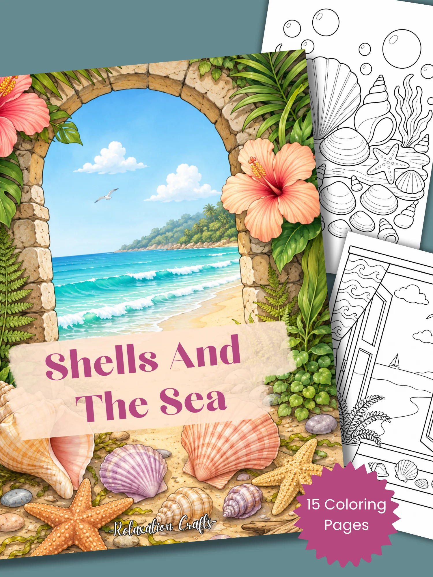 Shells and the Sea: 15 Easy Coastal Coloring Pages product image (1)