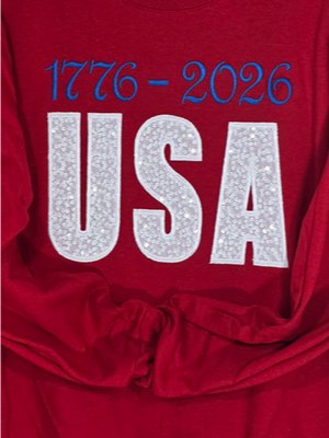 USA 1776 Patriotic America 4th of July Red Crewneck Embroidery Applique Sequin USA product image (2)