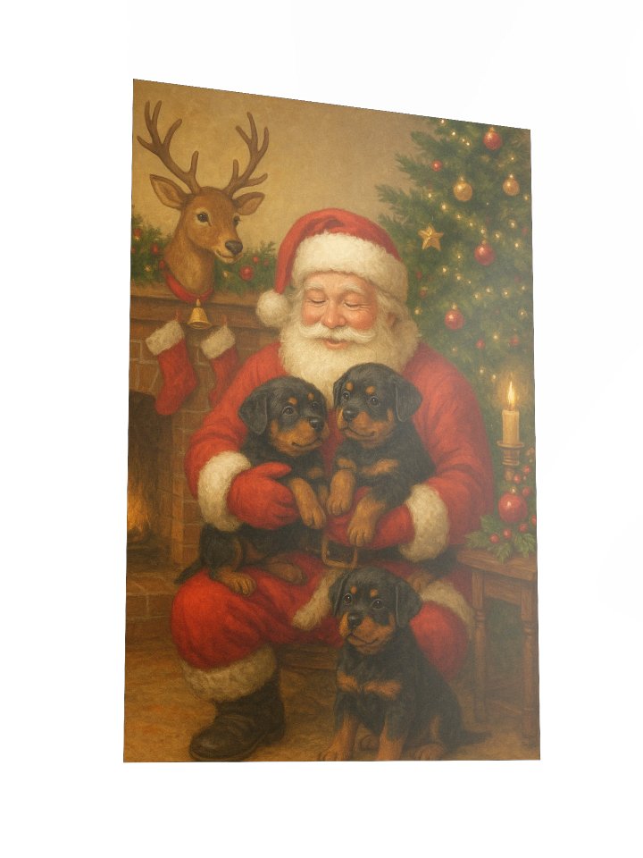 Santa's Rottweiler Puppies Festive Poster product image (4)