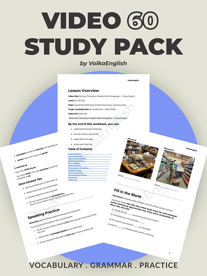 Practice Thinking in English While Shopping 🛒 | Easy English - Video 60 Study Pack product image (1)