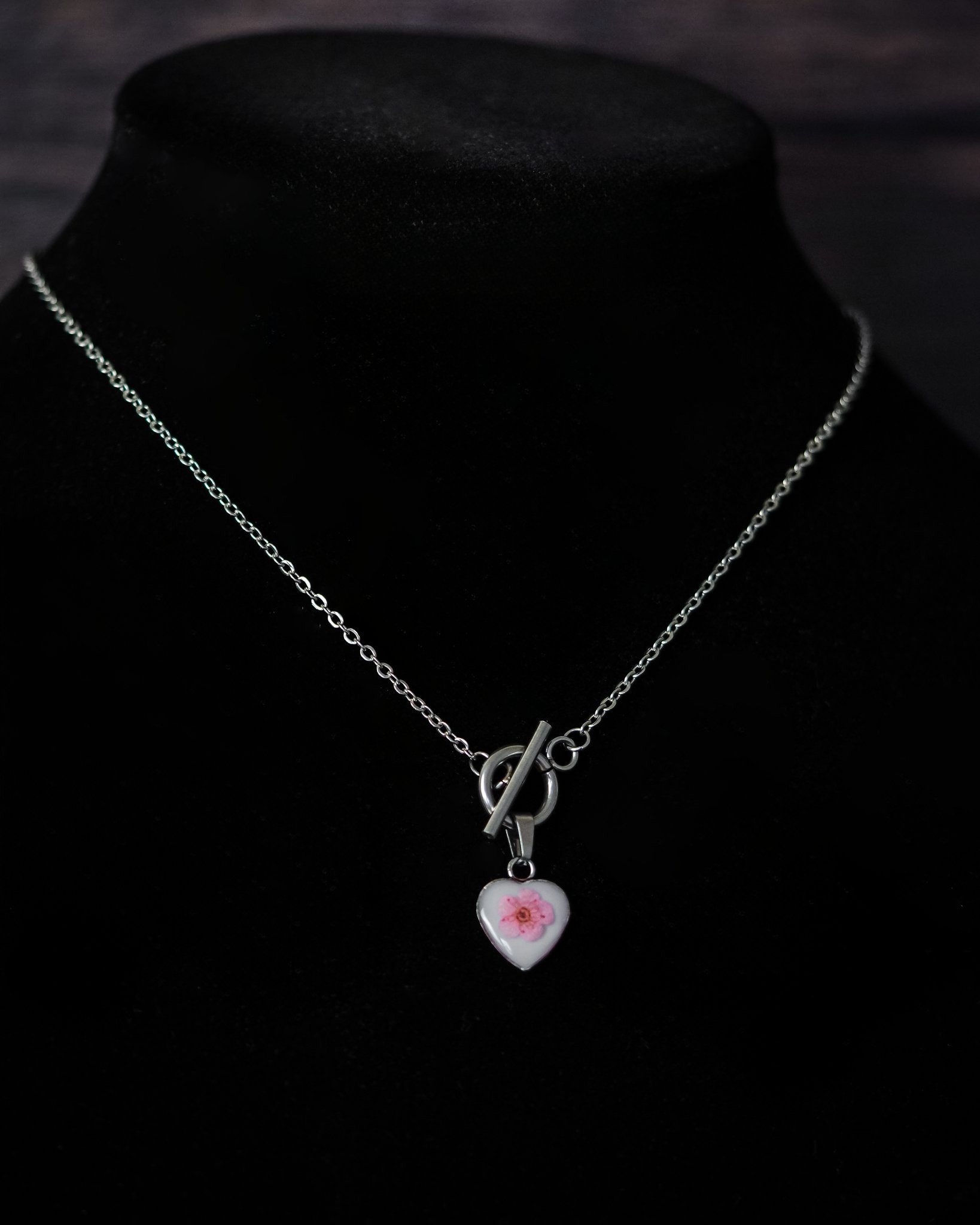 Pink Forget-Me-Not Heart Necklace product image (2)