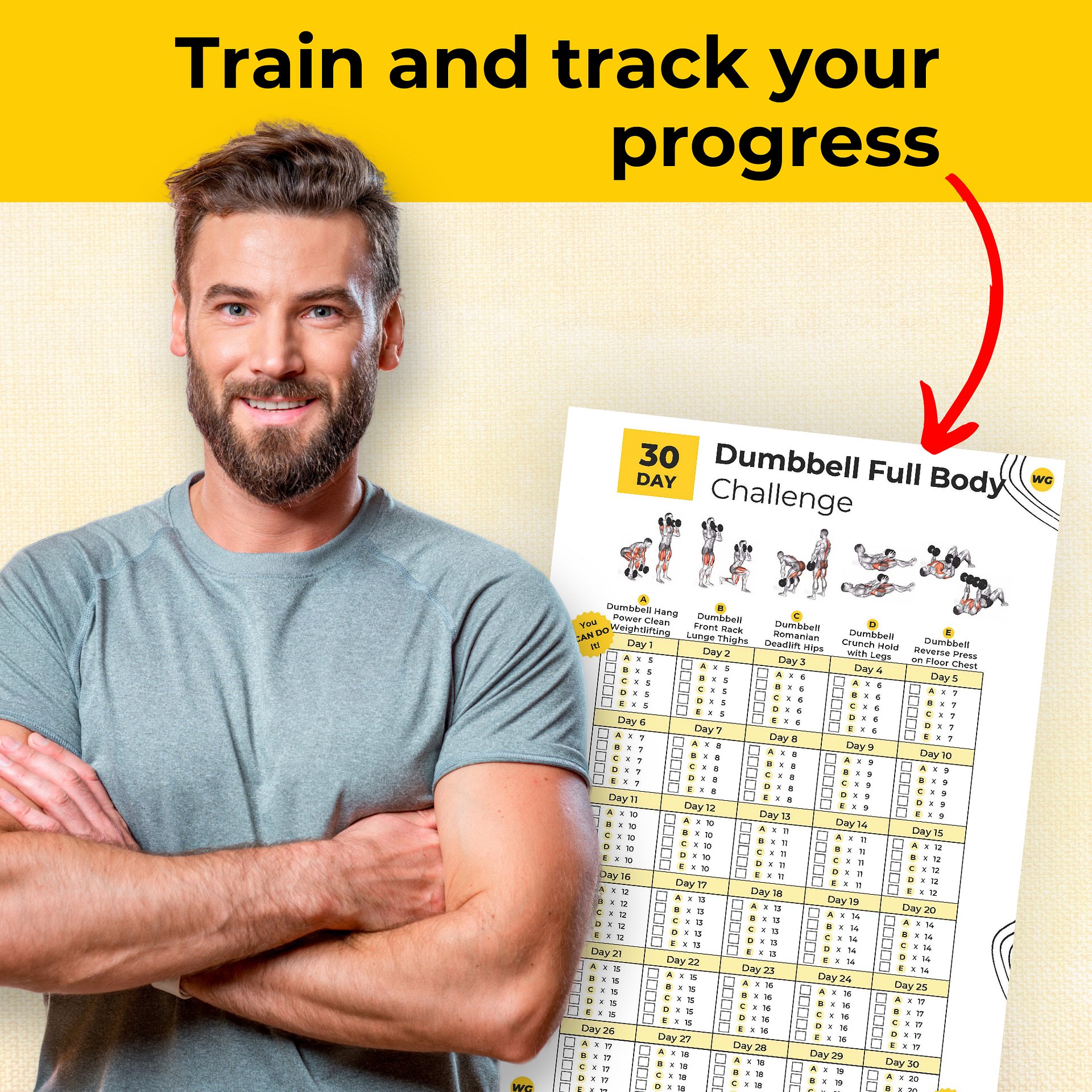 30 Day Dumbbell Full Body Challenge - Printable Workout Tracker product image (2)