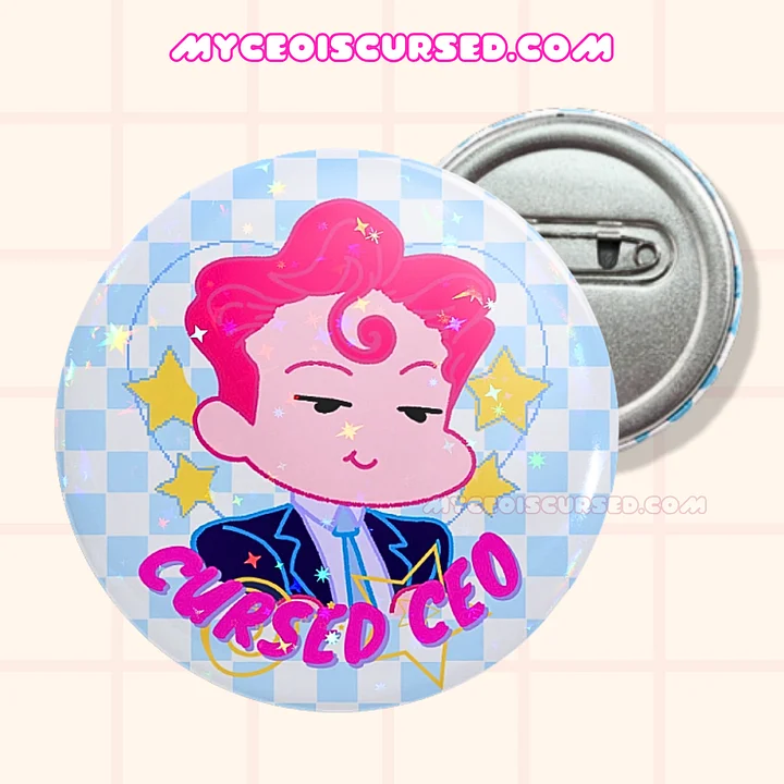 Cursed CEO - Holographic Button Badge 🩷 product image (1)