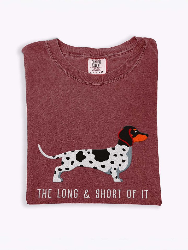 The Long and Short of It T-Shirt(Embroidered) of a Dachshund(Piebald Black) product image (1)