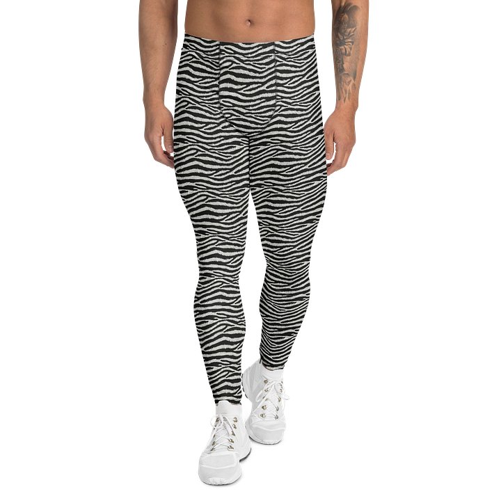 Black Zebra Stripe Fashion Print Men's Leggings product image (1)