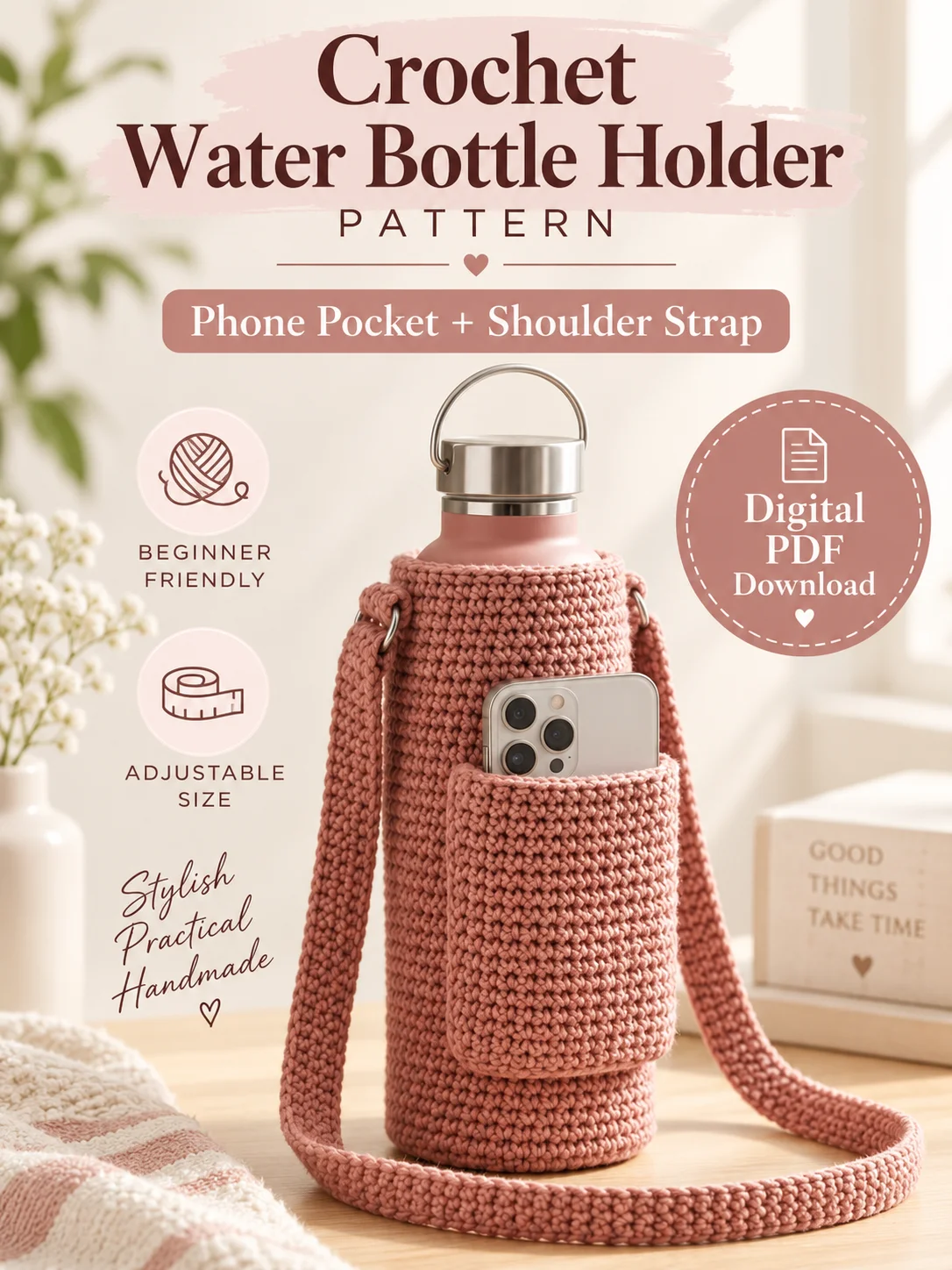 Crochet Water Bottle Holder with Phone Pocket – PDF Pattern product image (6)