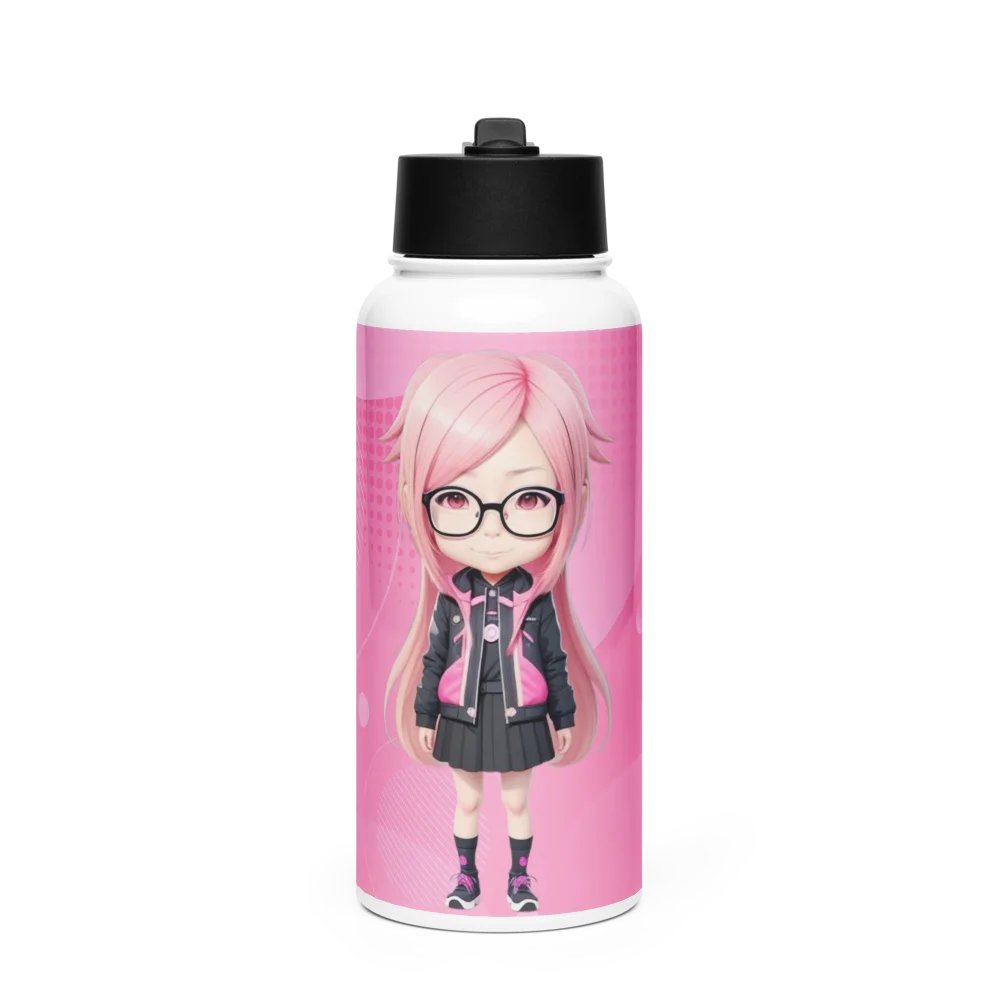 (PINK CHIBI) K Stainless Steel Water Bottle with a Straw Lid product image (1)