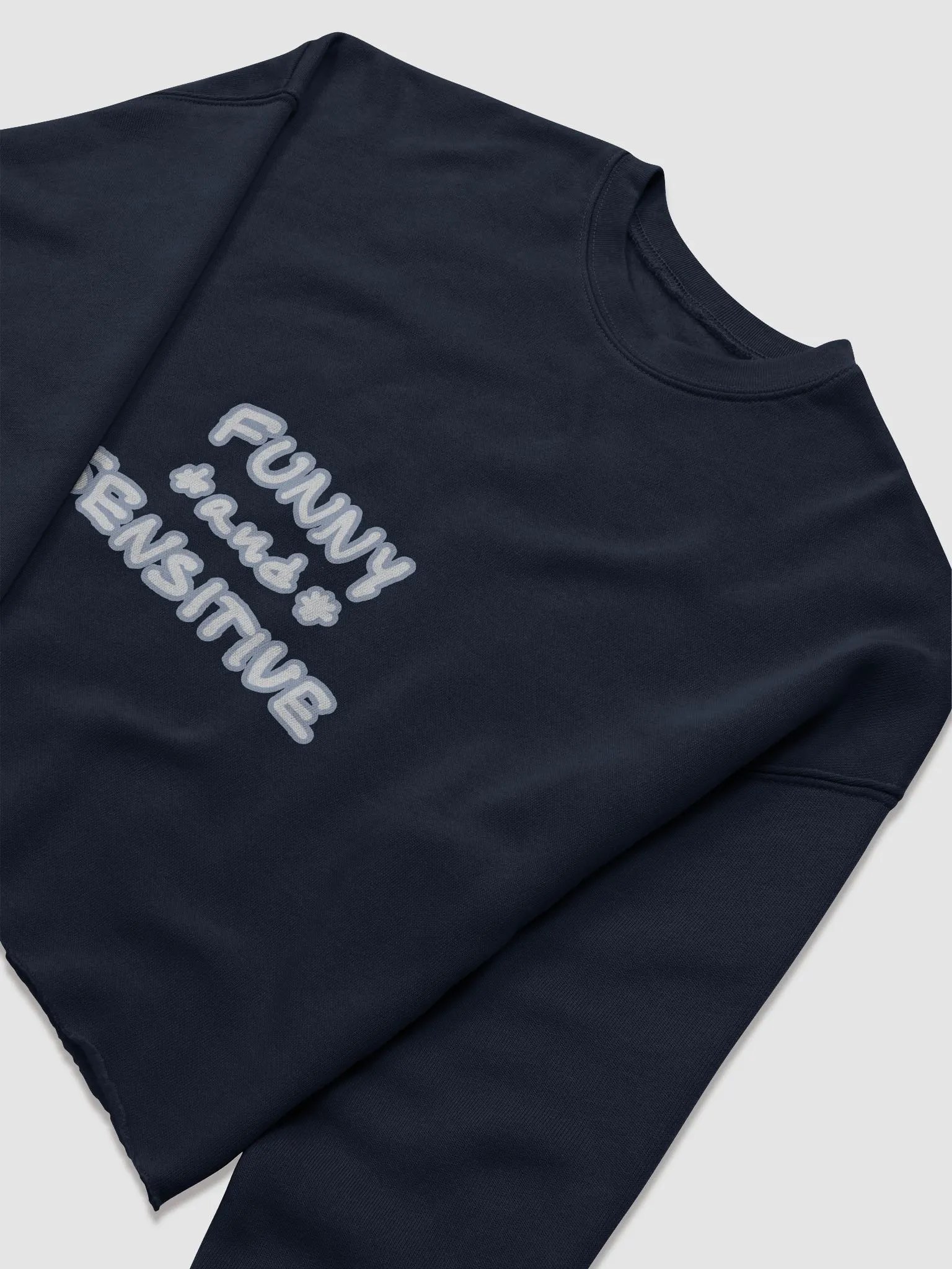 FUNNY *and* SENSITIVE (lined design, #A5B6D1) women’s fleece crop sweatshirt product image (10)