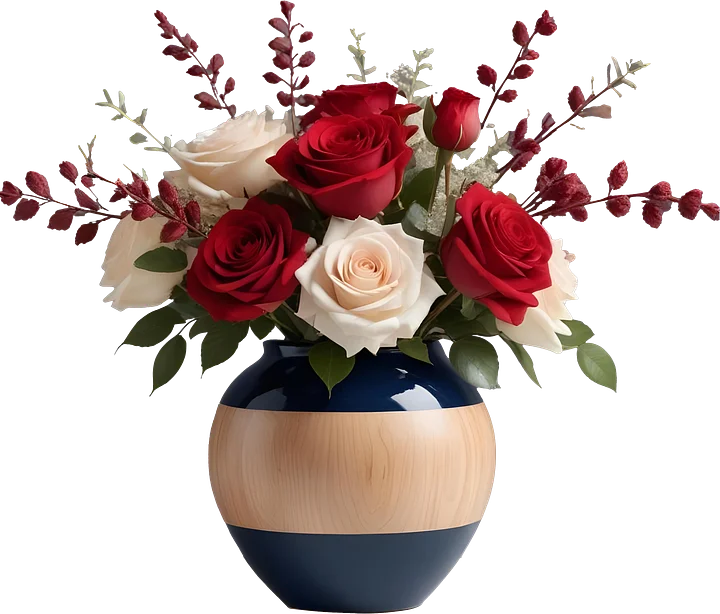 Classic Charm – Navy and Wood Floral Vase PNG product image (1)