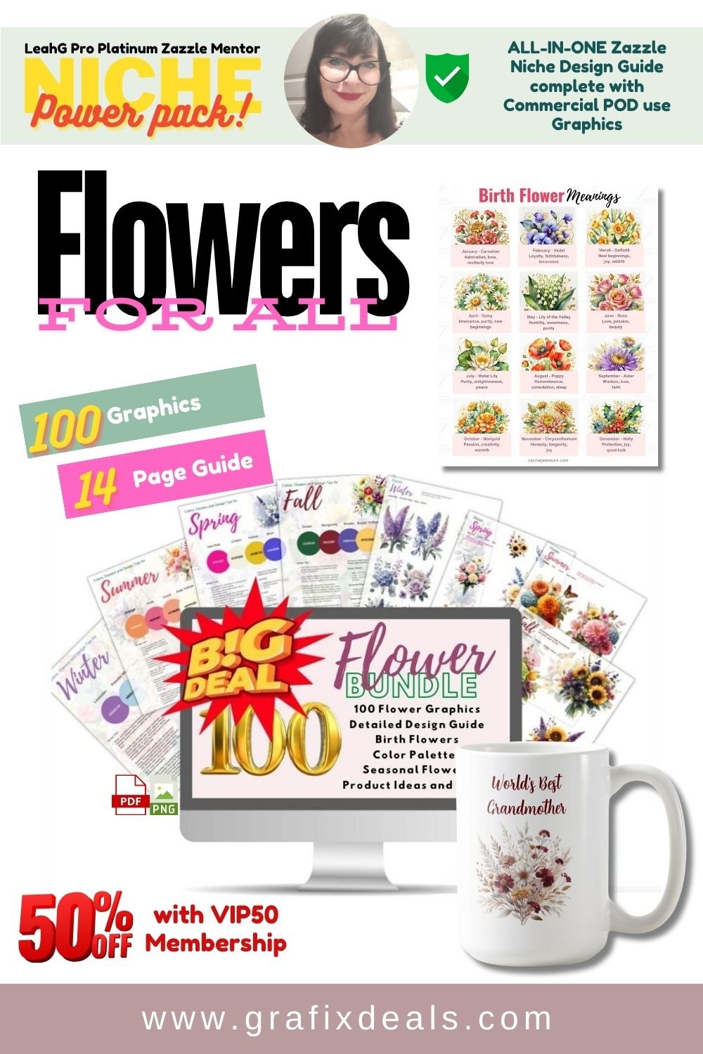 Zazzle Resources - 100 Floral Graphics Commercial Use and Design Guide product image (1)