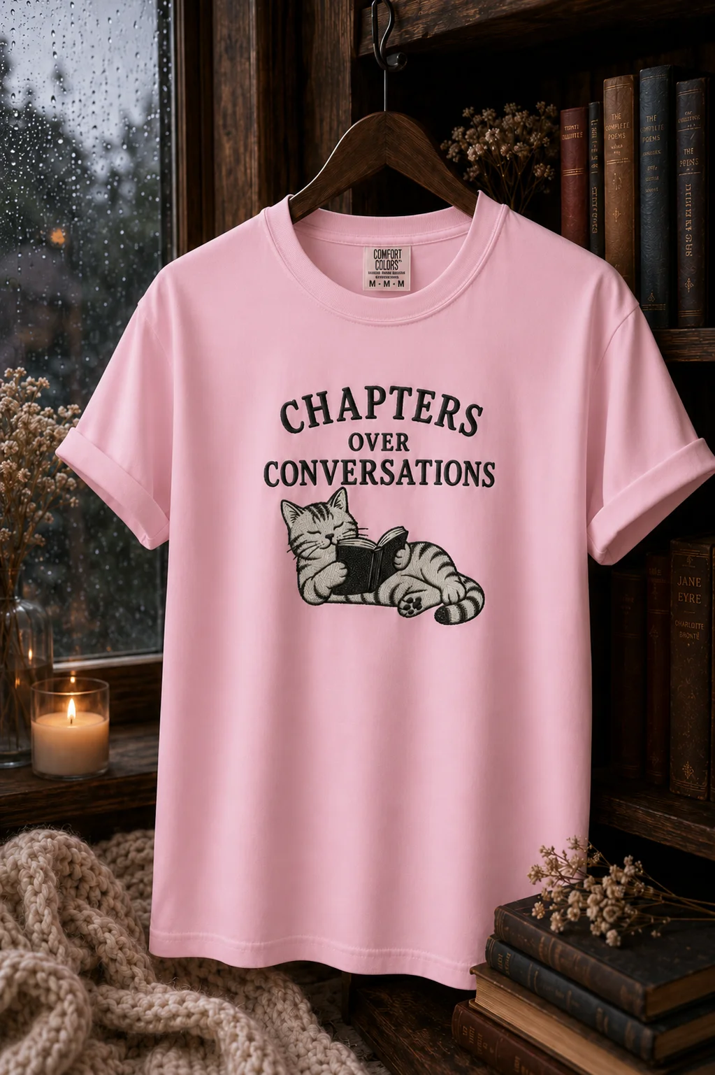 Chapters Over Conversations Book Lover Cat T-Shirt product image (66)