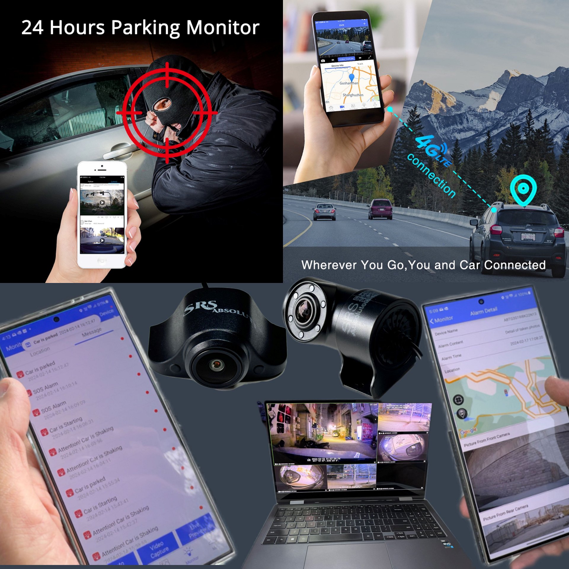 SRS ABSOLUTE 8GB RAM 4G Smart Dash Cam Android14 ADAS Wireless CarPlay GPS 24x7 Remote Audio-Video Monitor Multi-Task | 1TB MicroSD Support | Maps-Apps Support | Steering Control |Split Screen product image (9)
