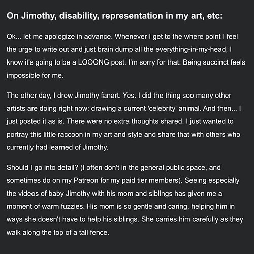 On Jimothy, disability, representation in my art, etc.

(Yeah, it's long AF. I'm sorry. This is why I draw bite-sized comics ...