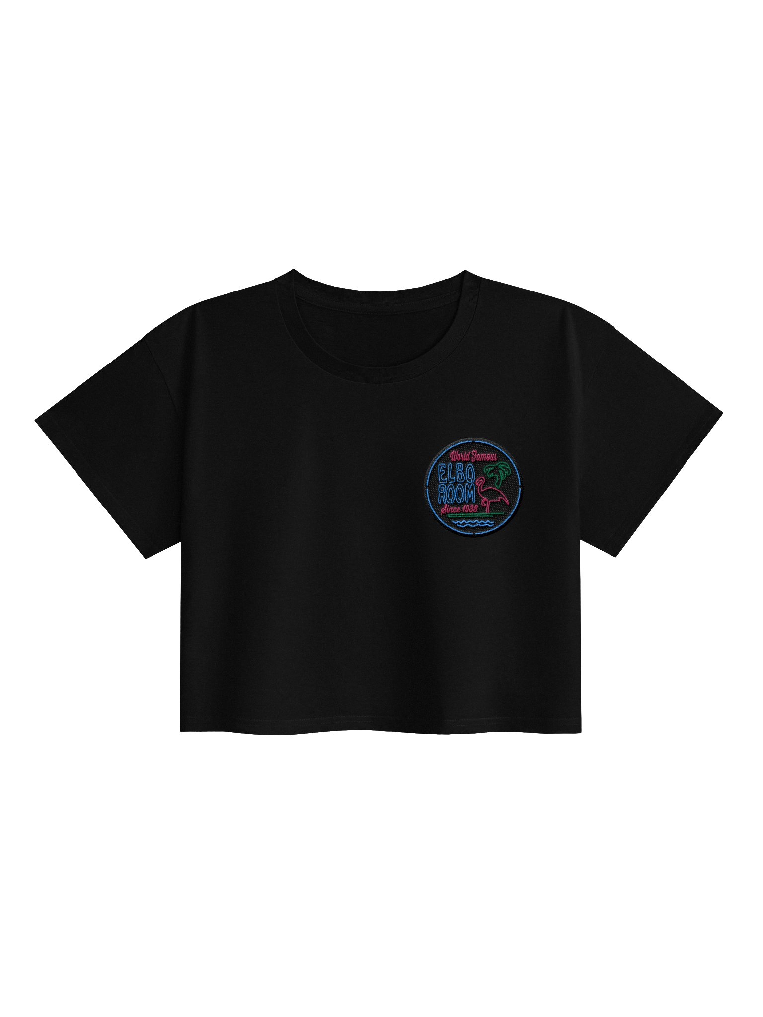 Elbo Room World Famous Neon Flamingo Women's Crop Tee | Core Black product image (1)