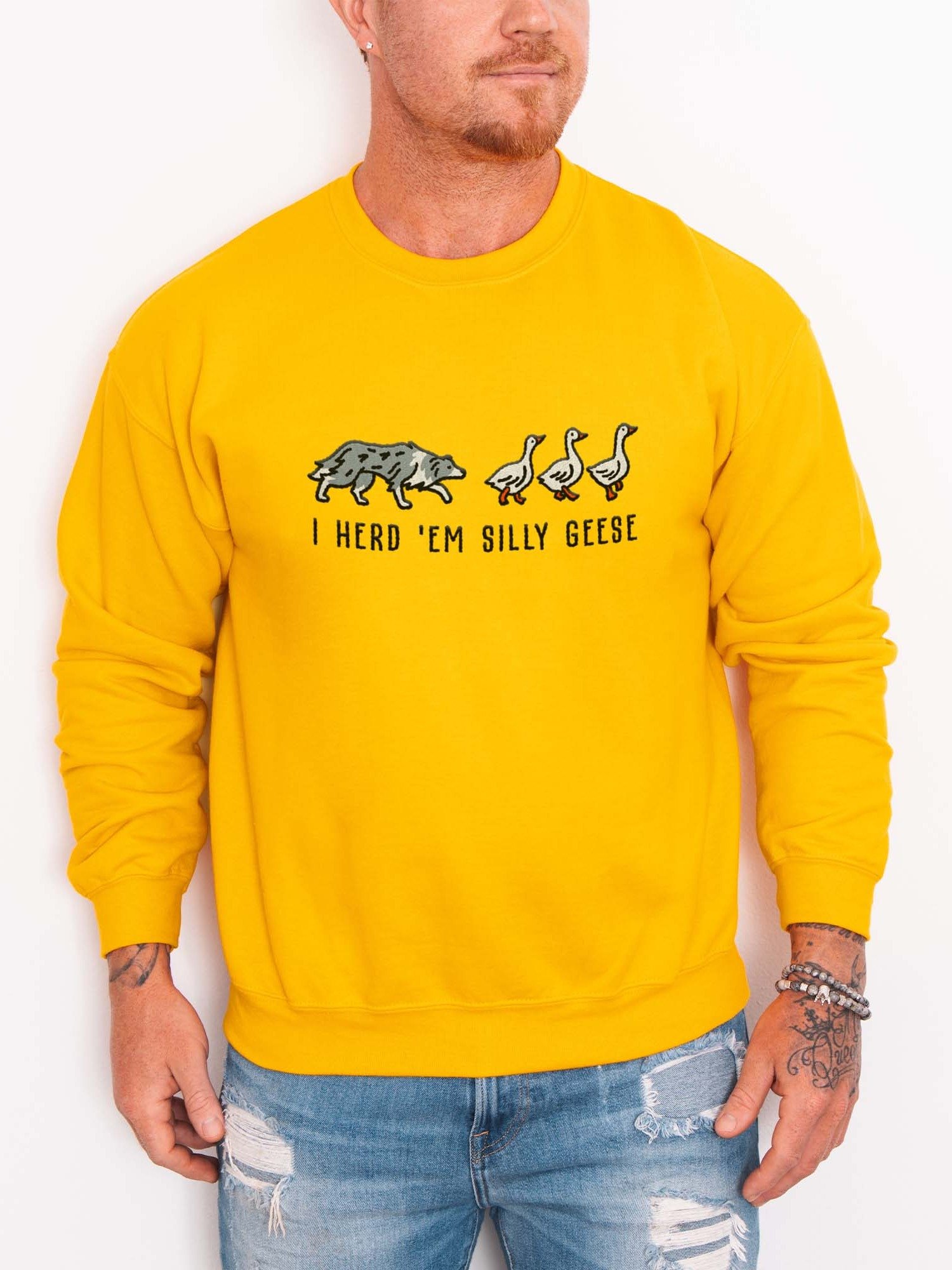 I Herd 'Em Silly Geese Sweatshirt(Embroidered) of a Border Collie(Blue Merle) product image (2)