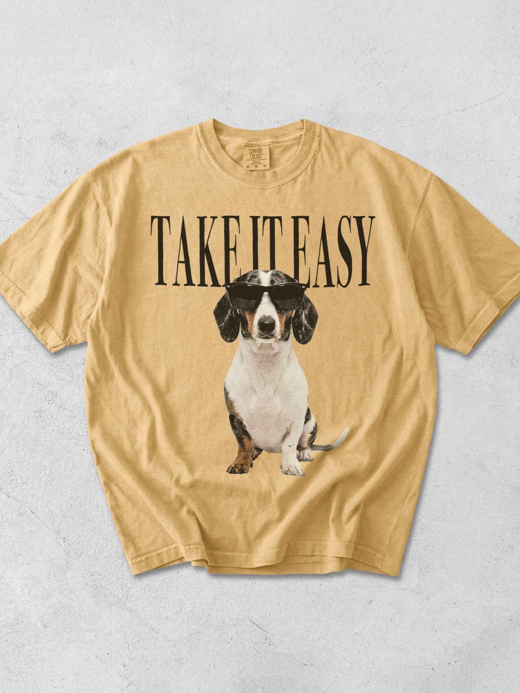 Take It Easy '90s Pop Vintage-Style T-Shirt for Dachshund(Pied) Lovers product image (1)