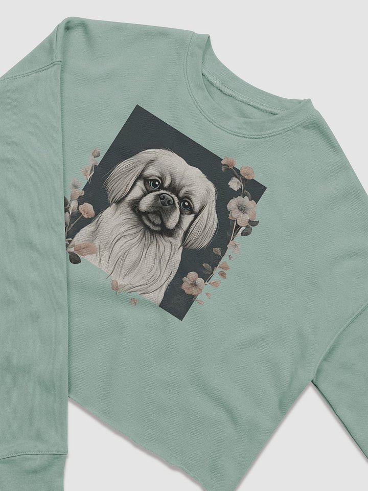 Floral Pekingese Women's Fleece Crop Sweatshirt product image (2)