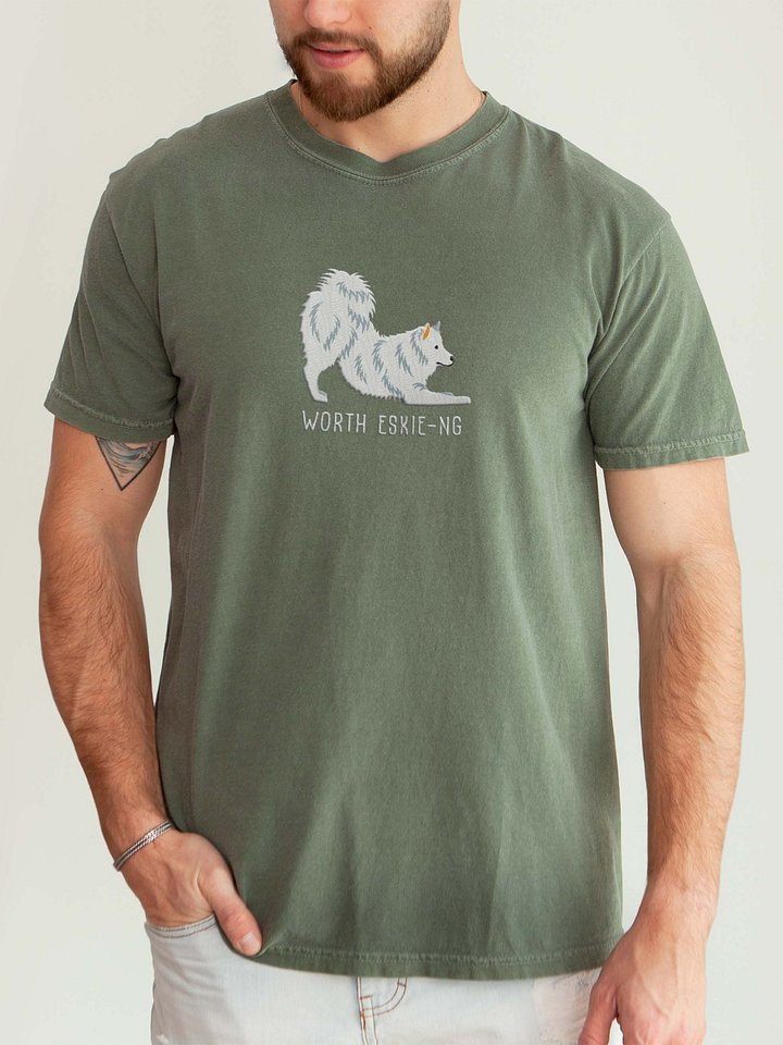 Worth Eskie-ng T-Shirt(Embroidered) of an American Eskimo Dog product image (2)