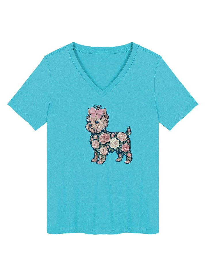 Floral Yorkie Women's V-Neck Tee product image (3)