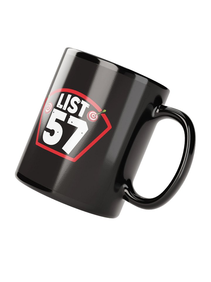 List 57 Black Mug Badge Target Design Sports Number Graphic Printed Ceramic Coffee Cup Unisex Drinkware Bold Red White Modern Kitchen Use product image (2)